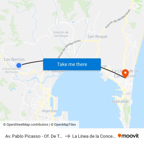 Av. Pablo Picasso - Of. De Turismo to La Línea de la Concepción map