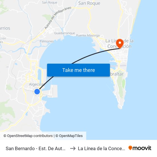 San Bernardo - Est. De Autobuses to La Línea de la Concepción map