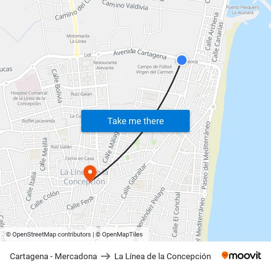 Cartagena - Mercadona to La Línea de la Concepción map