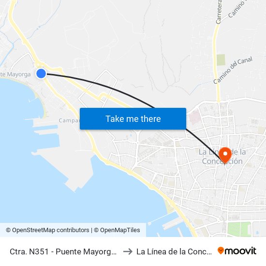 Ctra. N351 - Puente Mayorga (Cruce) to La Línea de la Concepción map