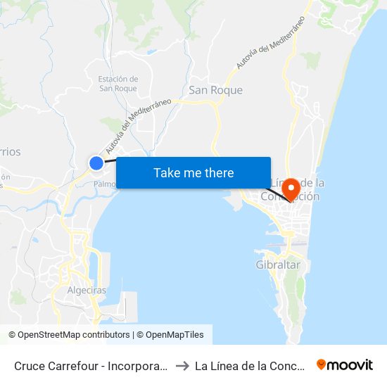 Cruce Carrefour - Incorporación A7 to La Línea de la Concepción map
