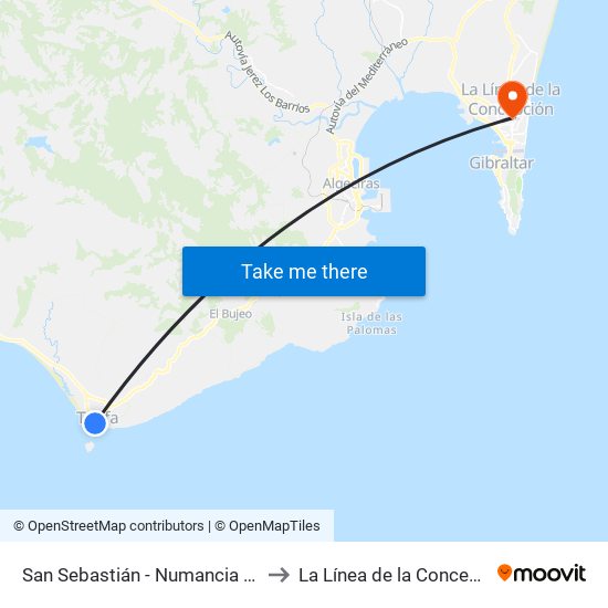 San Sebastián - Numancia (Giro) to La Línea de la Concepción map