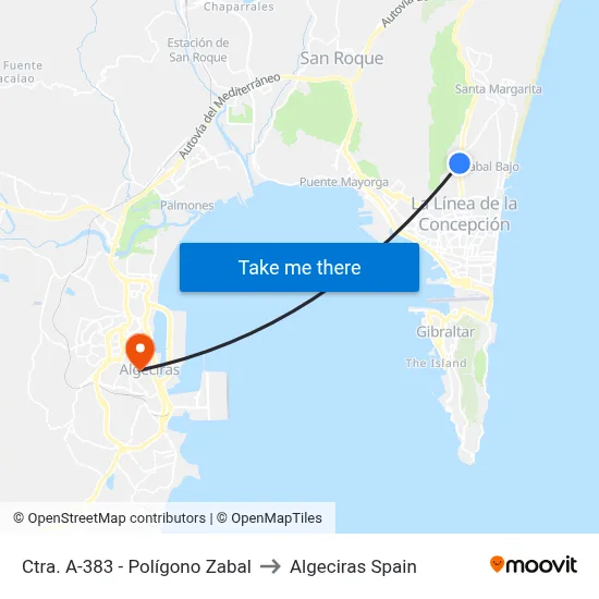 Ctra. A-383 - Polígono Zabal to Algeciras Spain map