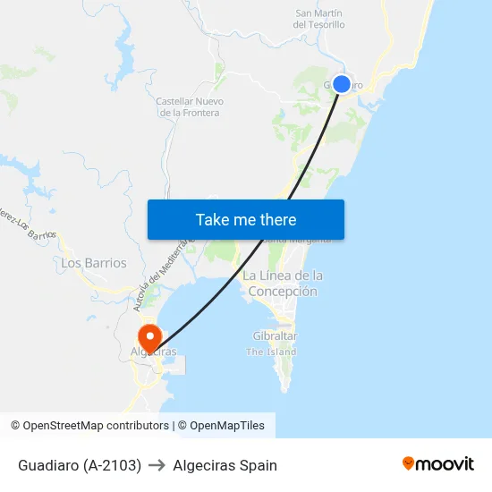 Guadiaro (A-2103) to Algeciras Spain map