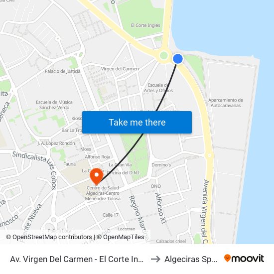 Av. Virgen Del Carmen - El Corte Inglés to Algeciras Spain map