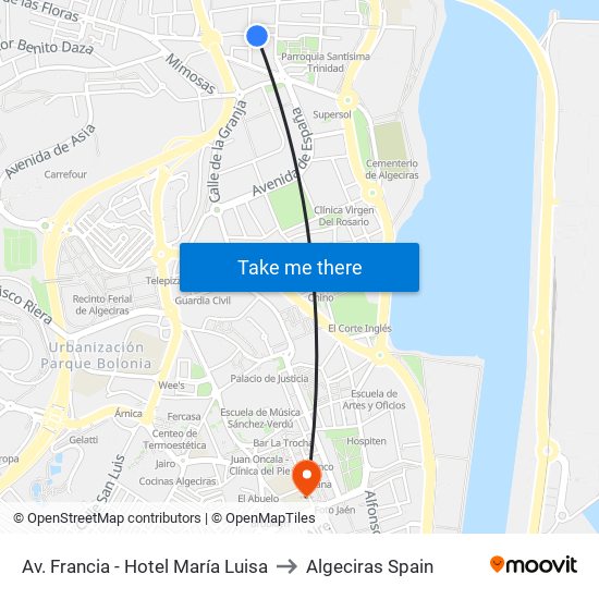 Av. Francia - Hotel María Luisa to Algeciras Spain map