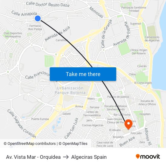 Av. Vista Mar - Orquídea to Algeciras Spain map