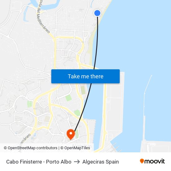 Cabo Finisterre - Porto Albo to Algeciras Spain map