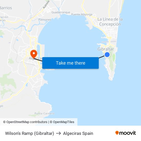 Wilson's Ramp (Gibraltar) to Algeciras Spain map