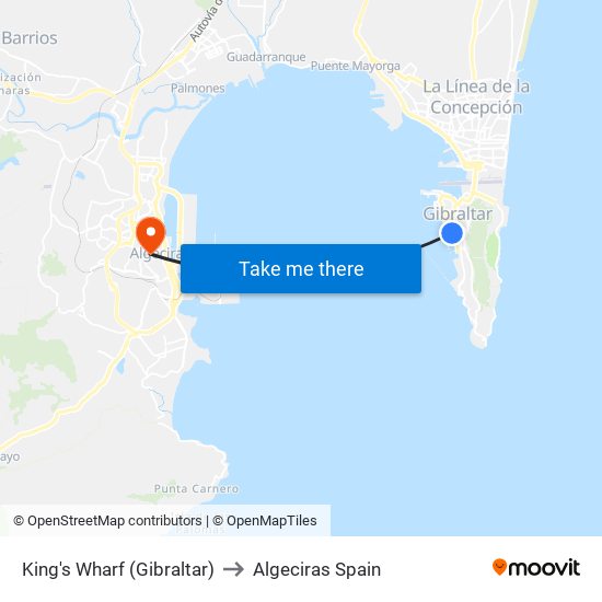 King's Wharf (Gibraltar) to Algeciras Spain map