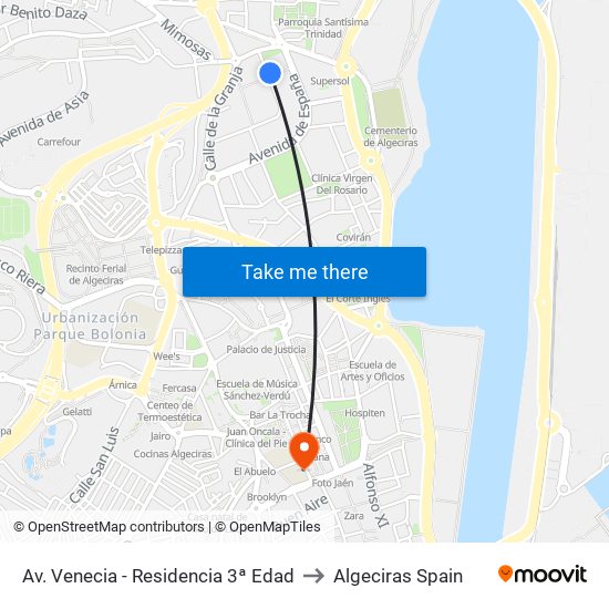 Av. Venecia - Res. 3ª Edad to Algeciras Spain map