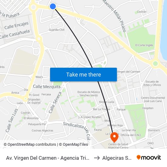 Av. Virgen Del Carmen - Agencia Tributaria to Algeciras Spain map