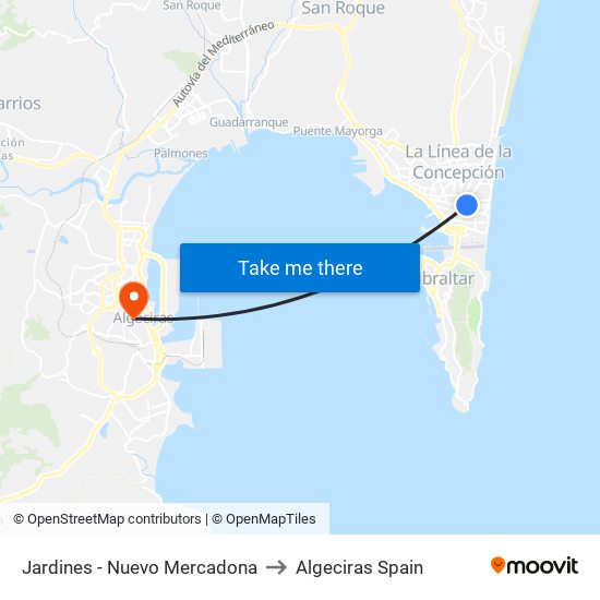 Jardines - Mercado Mayorista to Algeciras Spain map