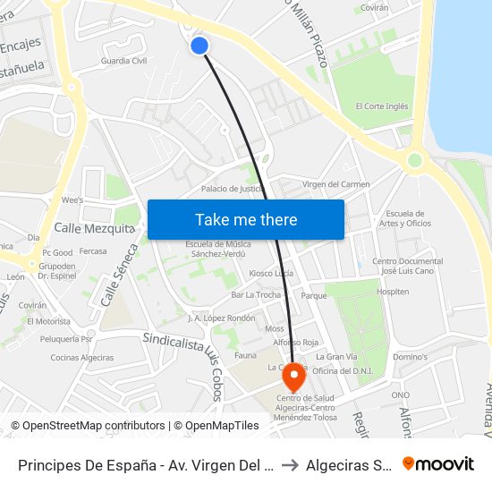 Principes De España - Av. Virgen Del Carmen to Algeciras Spain map