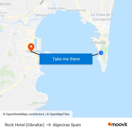 Rock Hotel (Gibraltar) to Algeciras Spain map