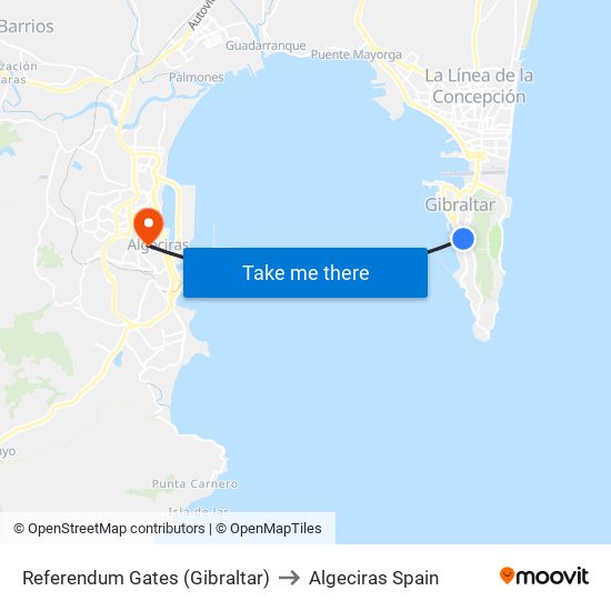 Referendum Gates (Gibraltar) to Algeciras Spain map