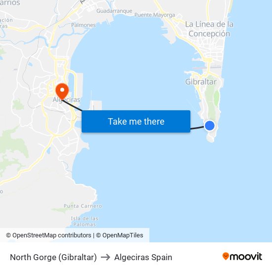 North Gorge (Gibraltar) to Algeciras Spain map