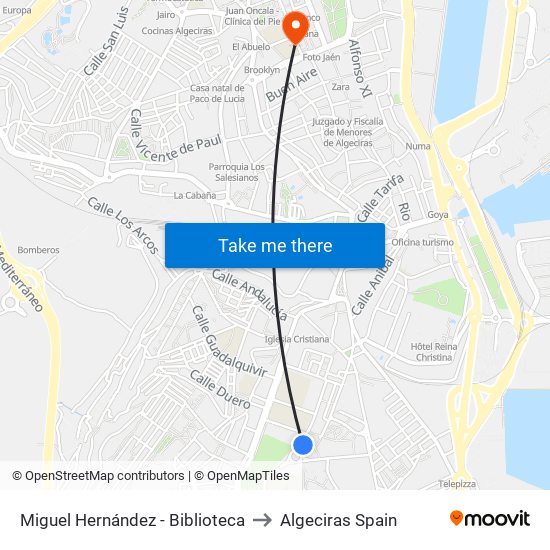 Miguel Hernández - Biblioteca to Algeciras Spain map