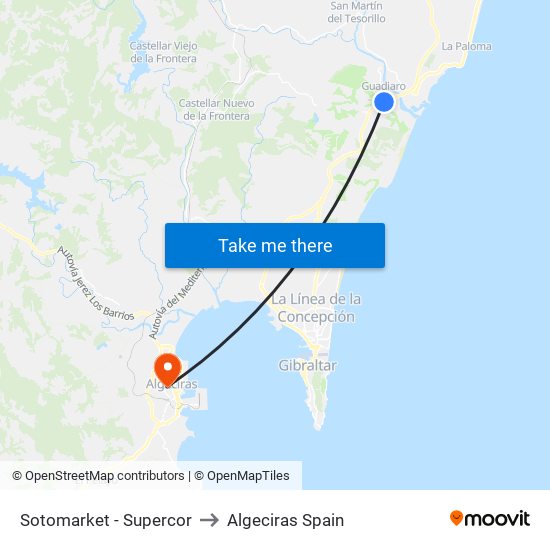 Sotomarket - Supercor to Algeciras Spain map