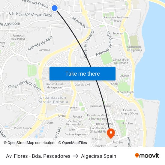 Av. Flores - Bda. Pescadores to Algeciras Spain map