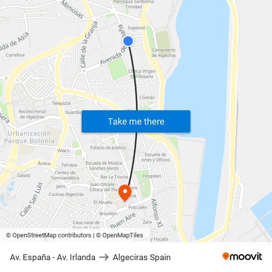 Av. España - Av. Irlanda to Algeciras Spain map