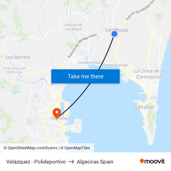 Velázquez - Polideportivo to Algeciras Spain map