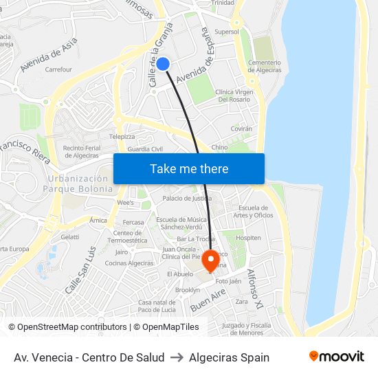 Av. Venecia - Centro De Salud to Algeciras Spain map