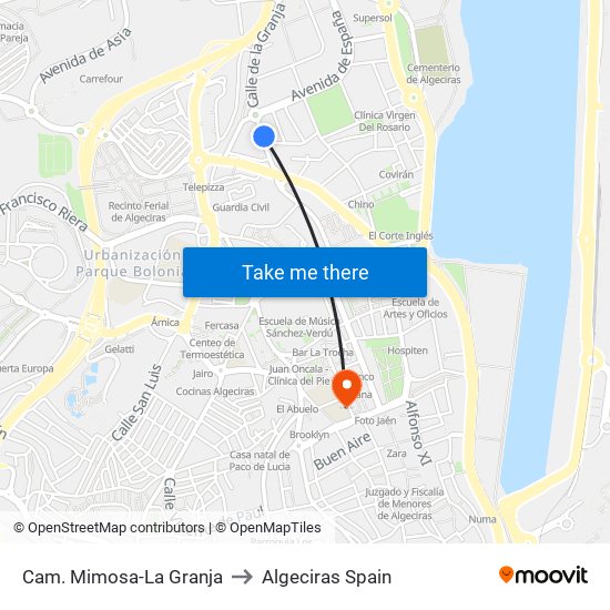 Cam. Mimosa-La Granja to Algeciras Spain map