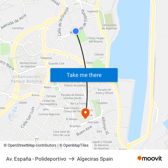 Av. España - Polideportivo to Algeciras Spain map
