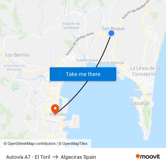 Autovía A7 - El Toril to Algeciras Spain map