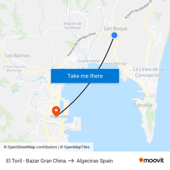 El Toril - Bazar Gran China to Algeciras Spain map
