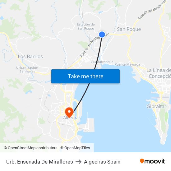 Urb. Ensenada De Miraflores to Algeciras Spain map