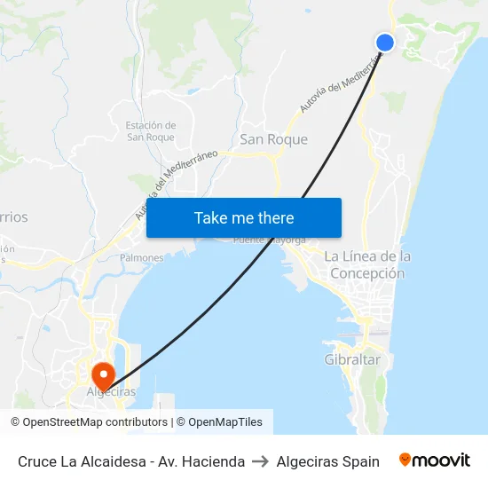 Cruce La Alcaidesa - Av. Hacienda to Algeciras Spain map