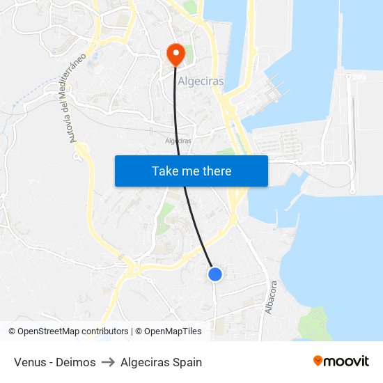 Venus - Deimos to Algeciras Spain map