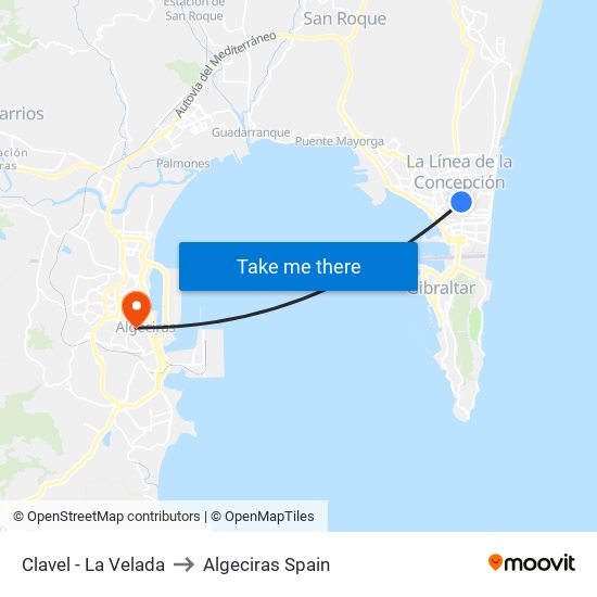 Clavel - La Velada to Algeciras Spain map