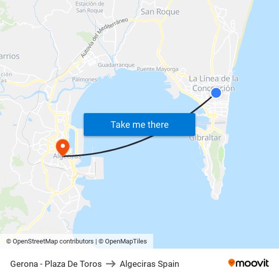 Gerona - Plaza De Toros to Algeciras Spain map
