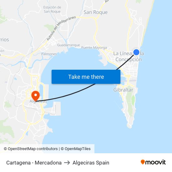 Cartagena - Mercadona to Algeciras Spain map