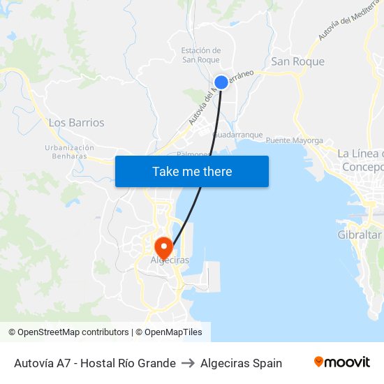 Autovía A7 - Hostal Río Grande to Algeciras Spain map
