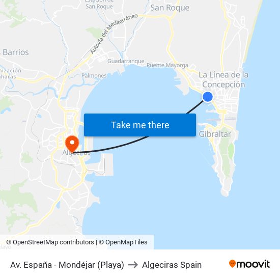 Av. España - Mondéjar (Playa) to Algeciras Spain map