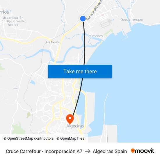 Cruce Carrefour - Incorporación A7 to Algeciras Spain map