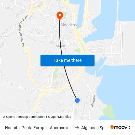 Hospital Punta Europa - Aparcamiento to Algeciras Spain map