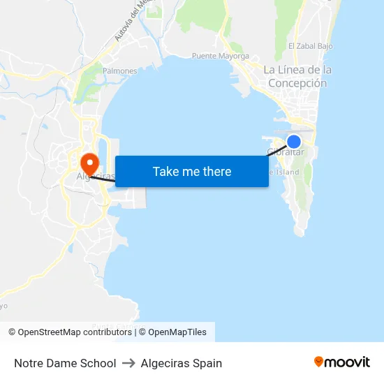Notre Dame School to Algeciras Spain map