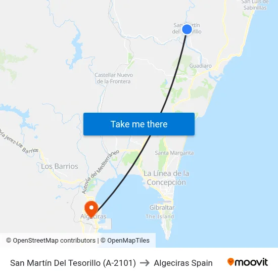 San Martín Del Tesorillo (A-2101) to Algeciras Spain map