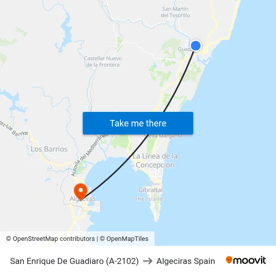 San Enrique De Guadiaro (A-2102) to Algeciras Spain map