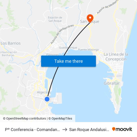 Pº Conferencia - Comandancia Naval to San Roque Andalusia Spain map