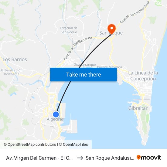 Av. Virgen Del Carmen - El Corte Inglés to San Roque Andalusia Spain map