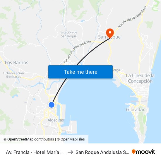 Av. Francia - Hotel María Luisa to San Roque Andalusia Spain map