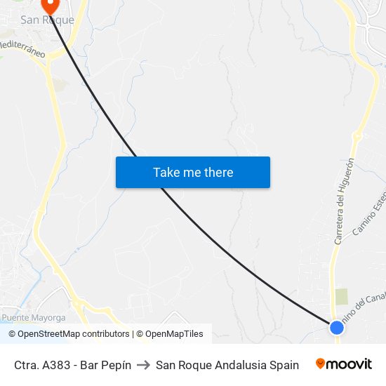 Ctra. A383 - Bar Pepín to San Roque Andalusia Spain map