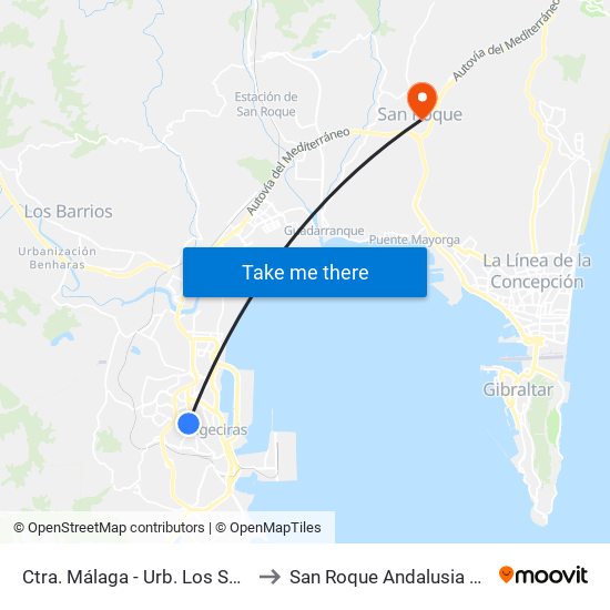 Ctra. Málaga - Urb. Los Sauces to San Roque Andalusia Spain map