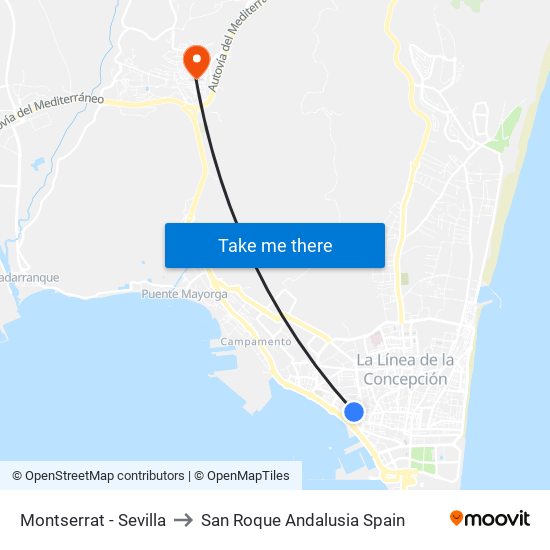 Montserrat - Sevilla to San Roque Andalusia Spain map